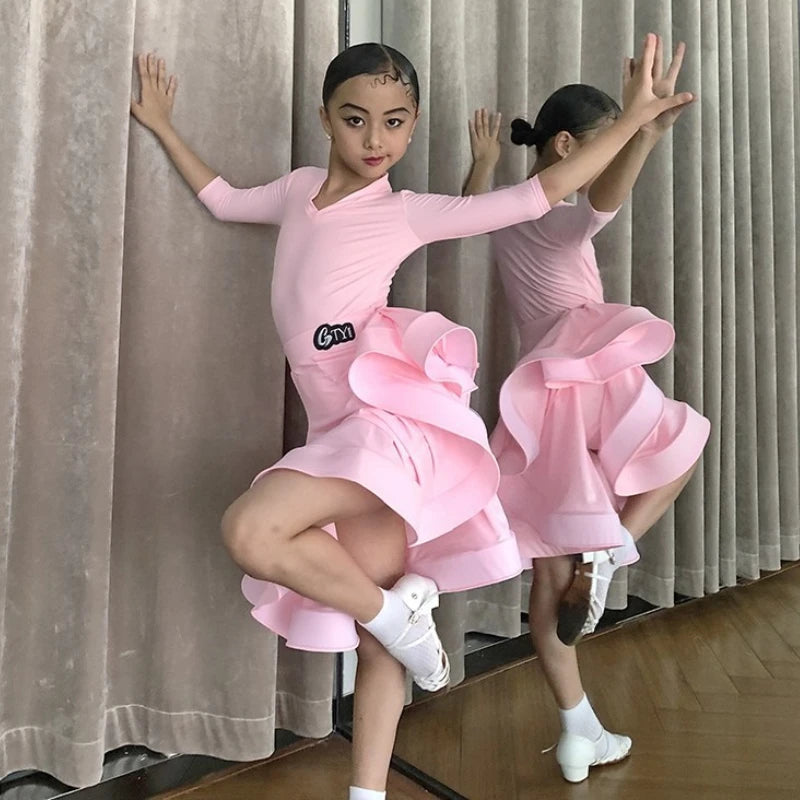 Girls long-sleeve Latin competition dress