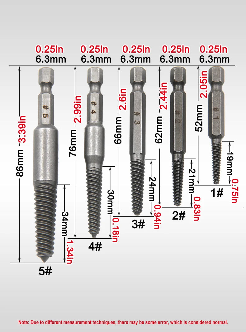 10 Pc Broken Screw Extractor Set, Hex Shank Bolt Remover