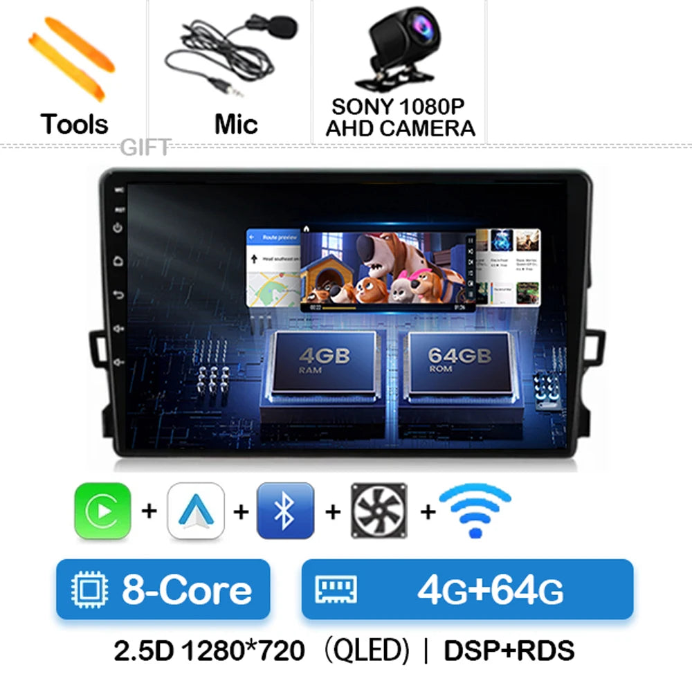 Android Car Stereo for Toyota Auris E150 (2006–2012) — Wireless CarPlay, Android Auto, GPS, WiFi