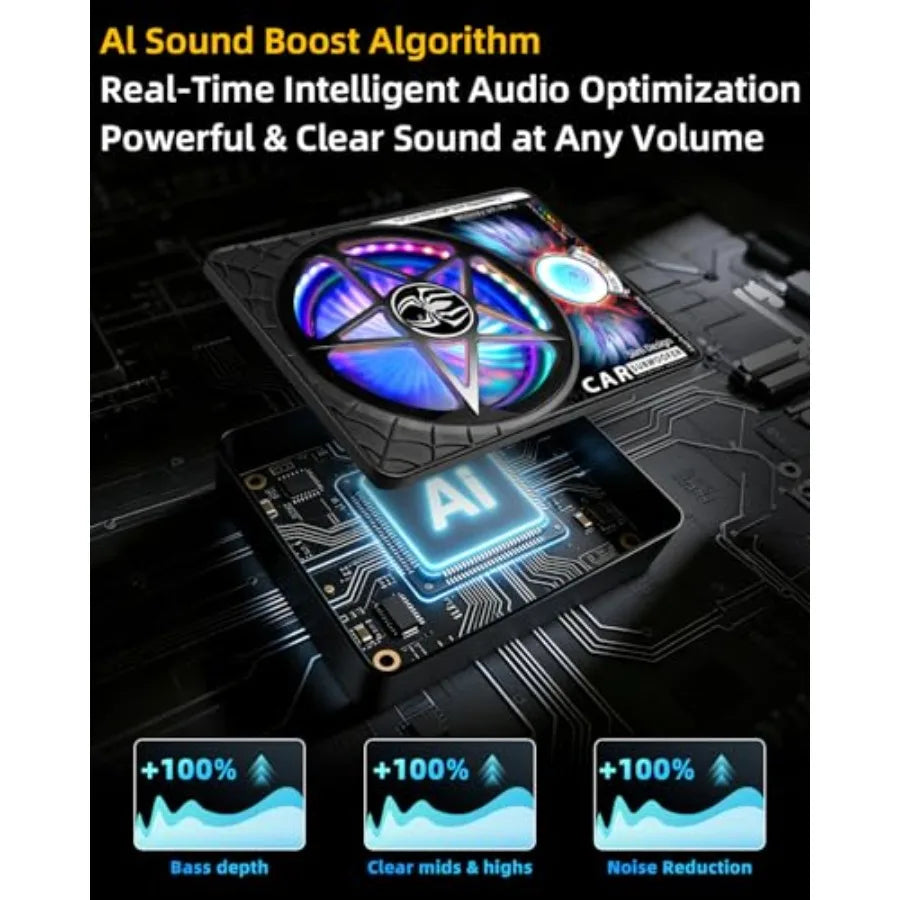 3000W AI 3-Way Under Seat Subwoofer with Amp, Slim Powered Car Subwoofer 20Hz 22kHz Full Range, Built-in Amplifier Plug and Pla