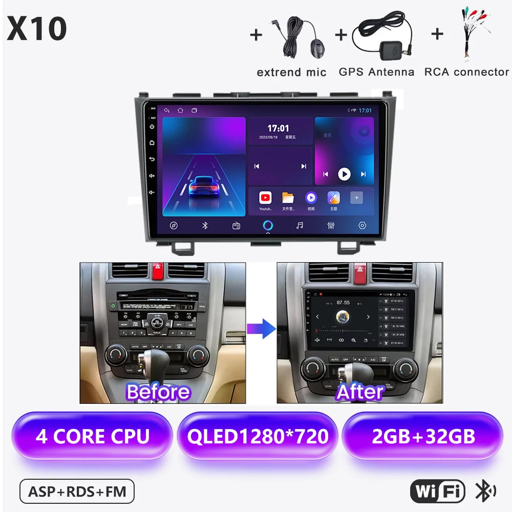 Carplay Car Radio For Honda CR-V 3 RE CRV 2007-2011 Android 16 Multimedia Video Player 2 Din Navigation GPS DVD Head Unit 8Core