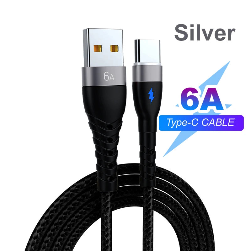 66W 6A Fast Charger Type C Cable USB C 1m 2m 3m Nylon Cable For iPhone 13 12 Xiaomi Huawei Samsung iPad For iphone charger Cable