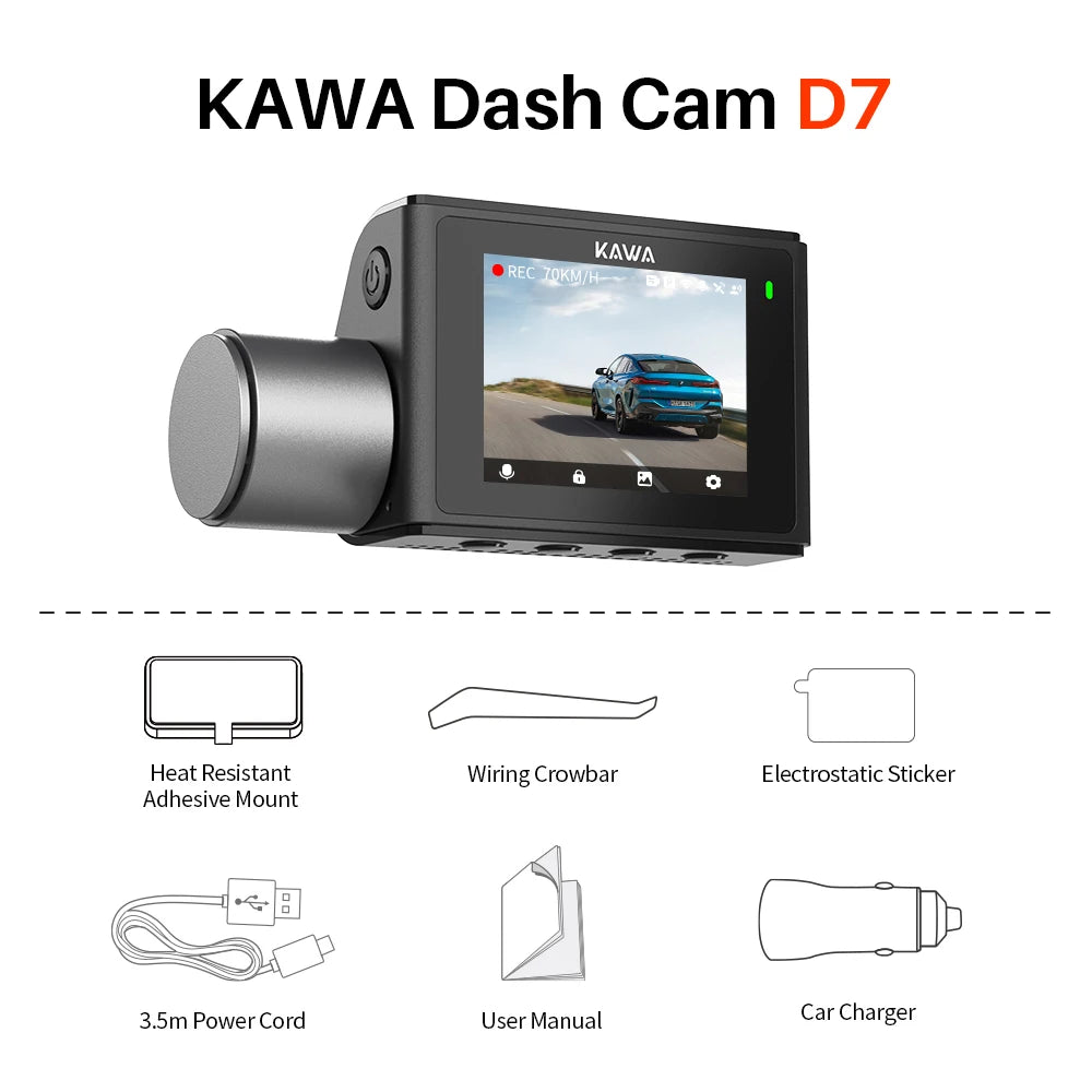 4K Front and Rear Dash cam KAWA D7,Video Recorder 4K WiFi6 Car Camera,DVR Tiny Rear Camera for AUTO,APP/Voice Control Dashcam