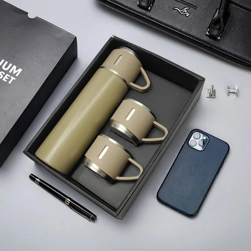 Free LOGO 3 In 1 set of  Thermos Mug Leak_Proof Travel Thermo Cup for Tea Water Coffee Thermo Cafe 500ML Double Stainless Steel