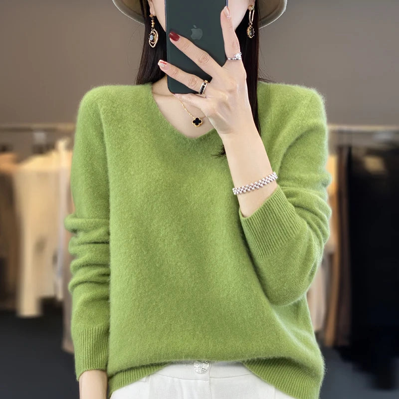 Women's Merino Wool V-Neck Sweater
