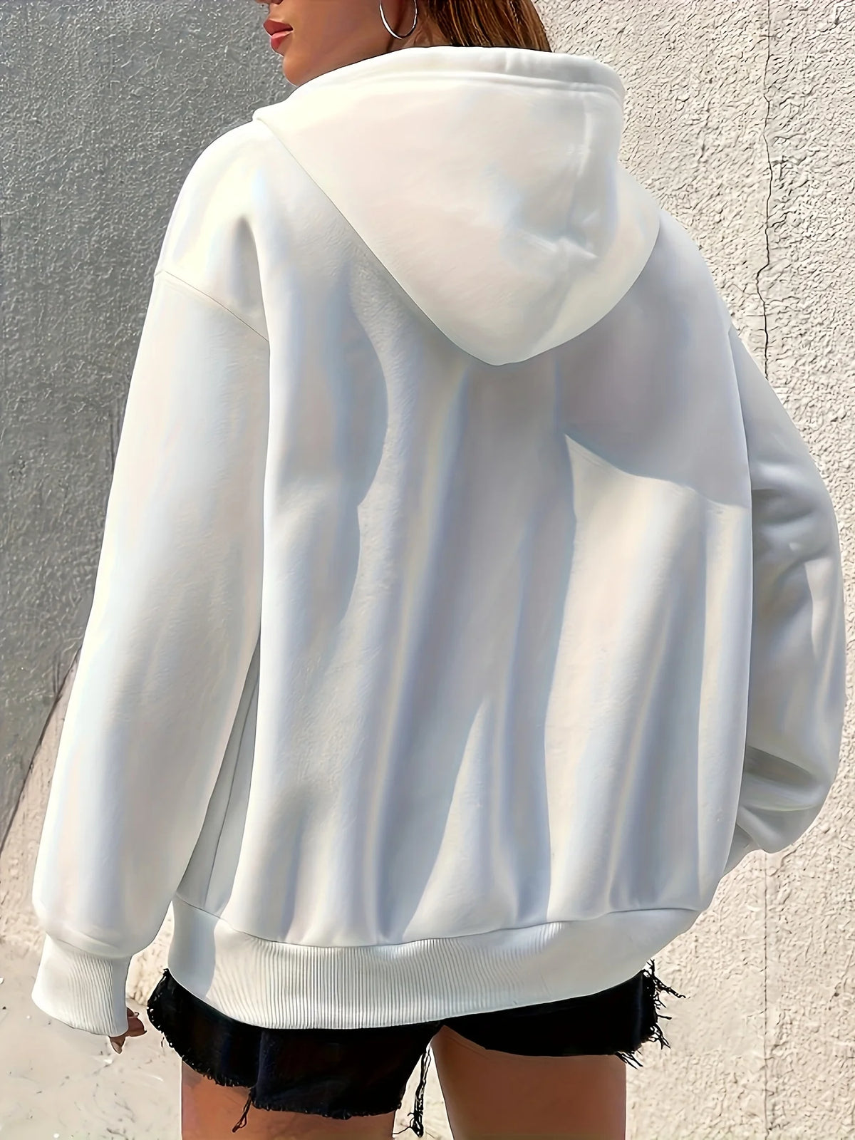 Women's Brown Zip-Up Hoodie - Drop Shoulder Relaxed Fleece Sweatshirt - photo 4