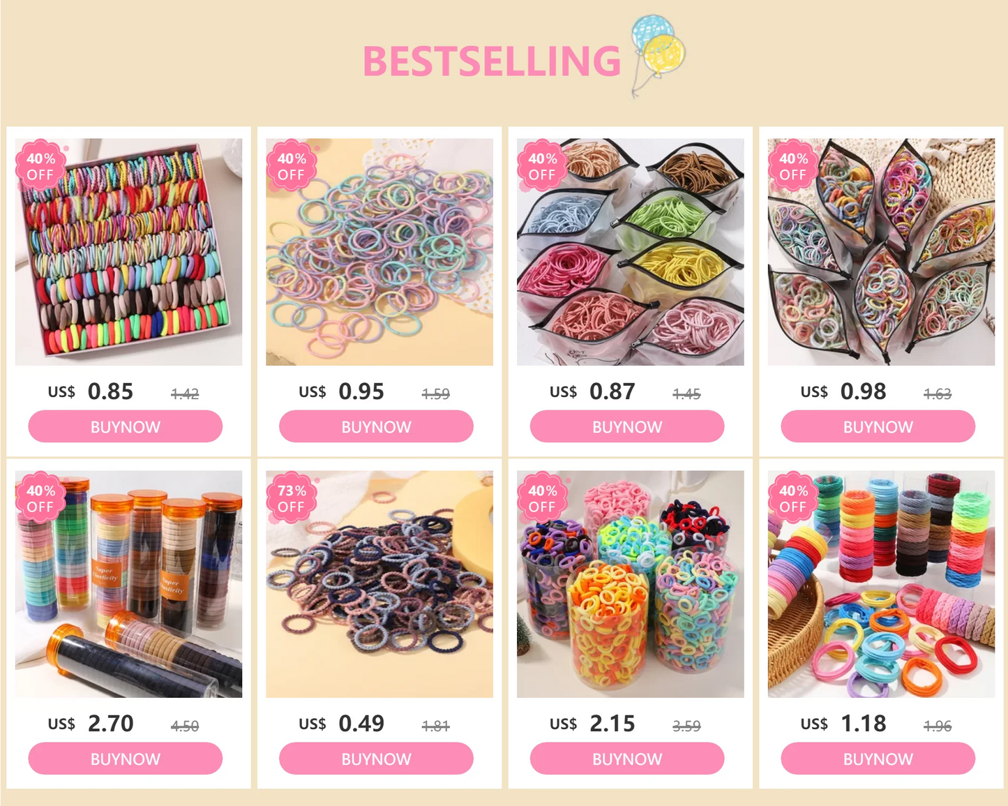 MMAlto Colorful Disposable Elastic Hair Ties for Girls – 500/1000/2026 Pcs Bulk Pack