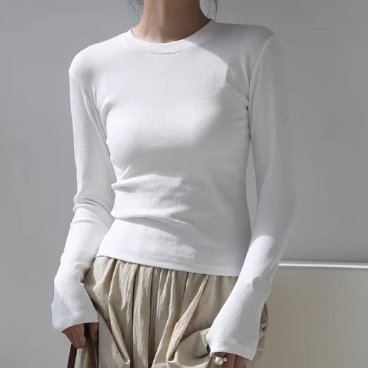 Cotton O Neck Long Sleeve Shirt Women Sexy Cropped Tops 2026 Autumn Black Casual Skinny Slim Basic Woman T Shirts White Clothing