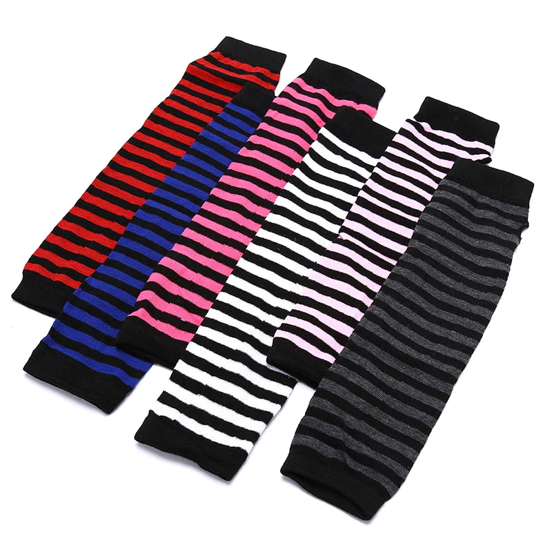Women's Striped Knit Arm Warmers - Long Fingerless Gloves - photo 2