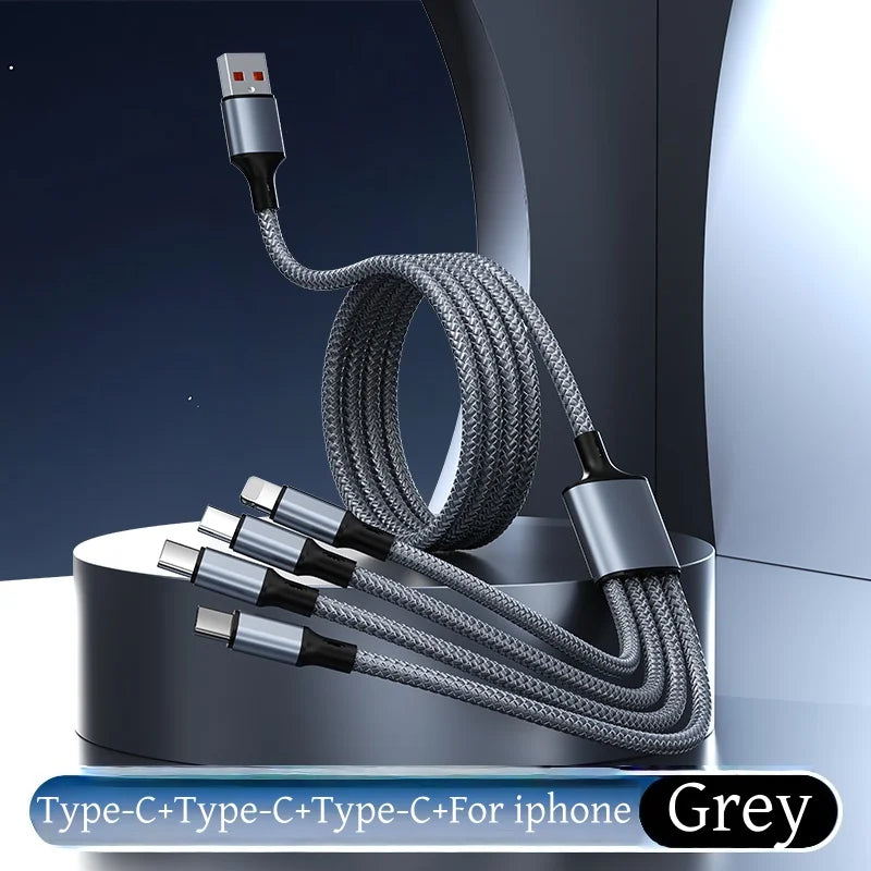 4-in-1 Multifunctional Charging Cable Supports USB-A to USB-C, Micro USB, and Braided Cables for Charging Multiple Devices