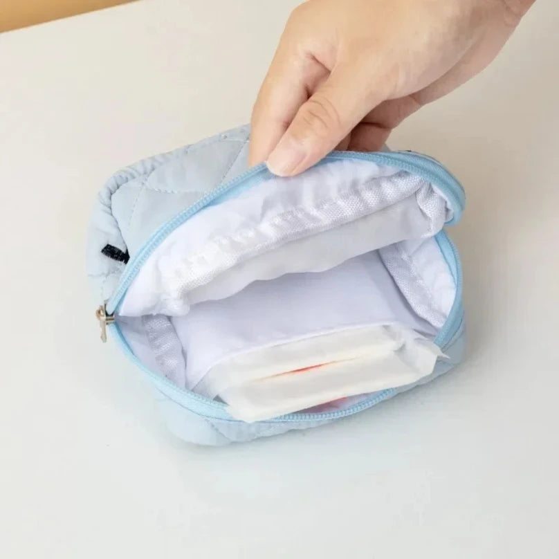 Cute Large Capacity Sanitary Napkin Storage Bags Cartoon Bow Portable Girls Physiological Period Tampon Organiser Bag Pouch