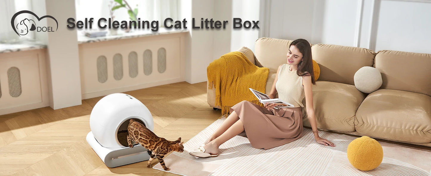 DOEL 65L Self-Cleaning Automatic Cat Litter Box – Smart App Control, WiFi, Trash Bag & Litter Mat Included | White