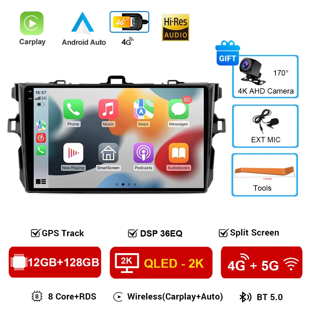 Android 16 Car Radio 4G+WIFI for Toyota Corolla E140/150 2007 2008 2009 2010 2011 2012 2013 Multimedia Player 2 Din DVD Speakers