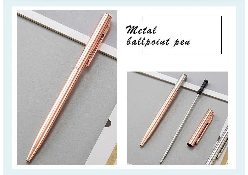 20-200 Pens New Slim Metal Ballpoint Pens Rose Gold Custom Logo Advertising Lettering Engraved Name School Office Supplies Gifts