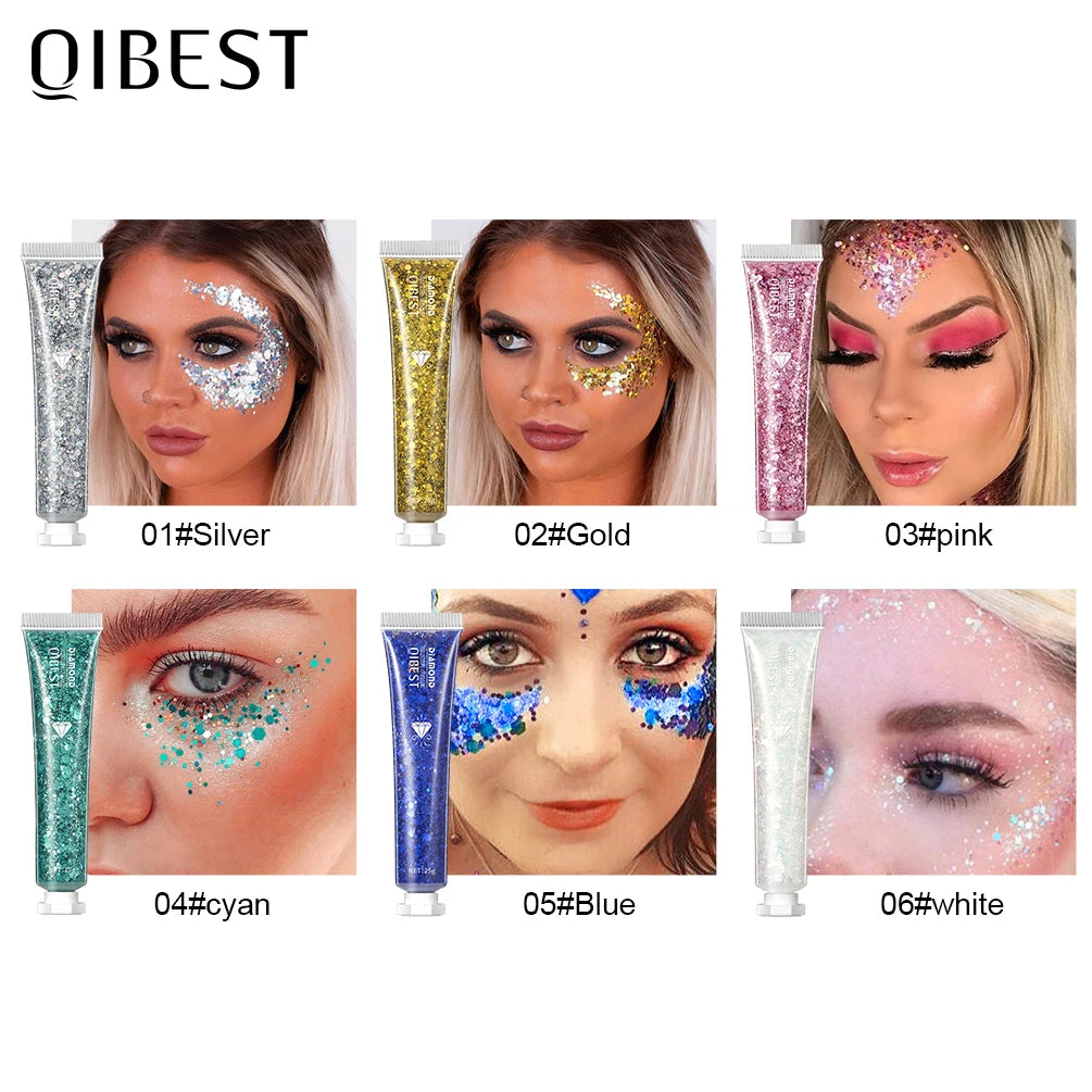6 Colors Holographic Body Glitter Gel Set Christmas Party Makeup Face Eye Lips Hair Nail Cosmetic Festival Glitter Cosmetics