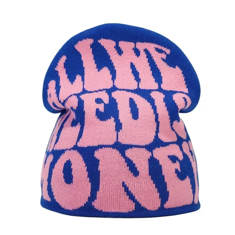 Y2K Letter Knit Beanie, Warm Ski Hat
