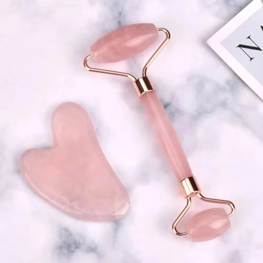 Gua Sha & Facial Roller Set - Double-Sided Stone-Look Scraping Board