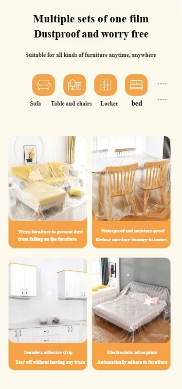 Pre-Taped Masking Film Protection PE Covering Cloth Tape for Living Room Furniture Dust-proof Spray Paint Automobile Painting