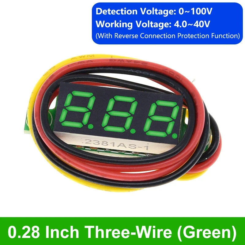 0.28 Inch 2 wires 3 wires 2.5V-40V Mini Digital Voltmeter TZT Voltage Tester Meter Red/Blue/yellow/green LED Screen meter
