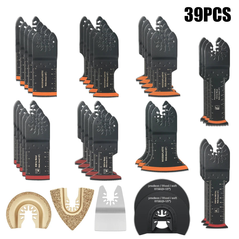 Japanese Tooth Carbide Oscillating Saw Blade Kit 10-39Pcs Arc Edge Oscillating Multitool Blades Precise Cut for Wood PVC Iron