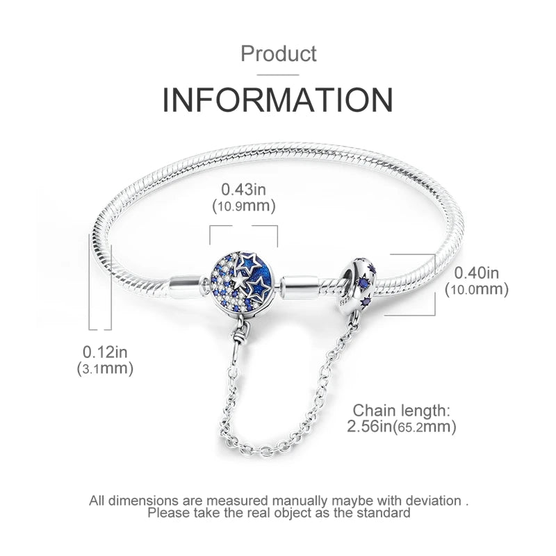 925 Sterling Silver Charm Bracelet – Star Moon Sun Four Leaf Clover Zircon | DIY Birthday Gift for Women (17-20cm)