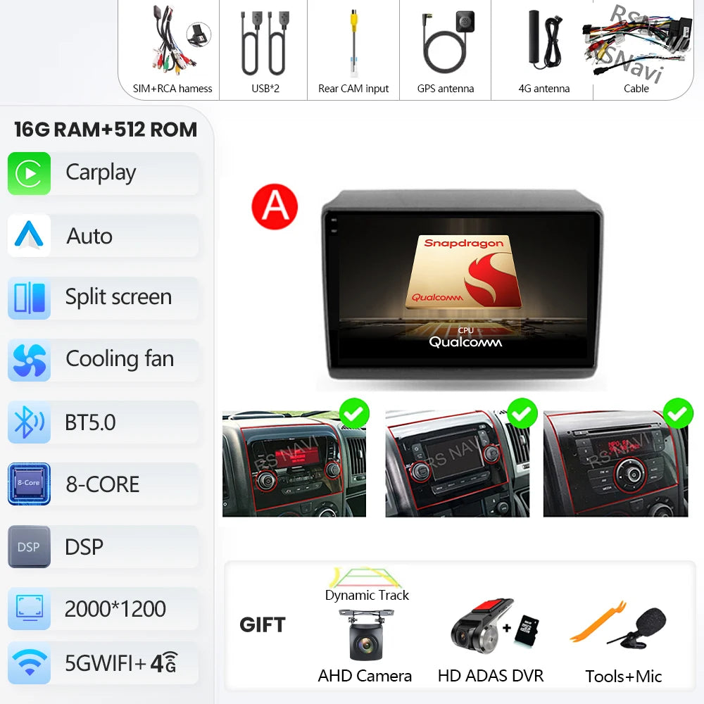 Android 16 For Fiat Ducato Peugeot Boxer Citroen Jumper 2006-2022 2K QLED Android Car Radio Multimedia stereo Player GPS CarPlay