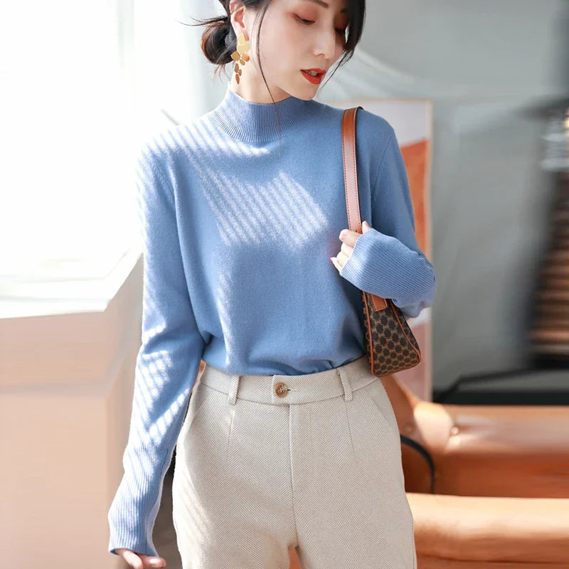 Women's Mock Neck Base Sweater — Slim Knit Pullover