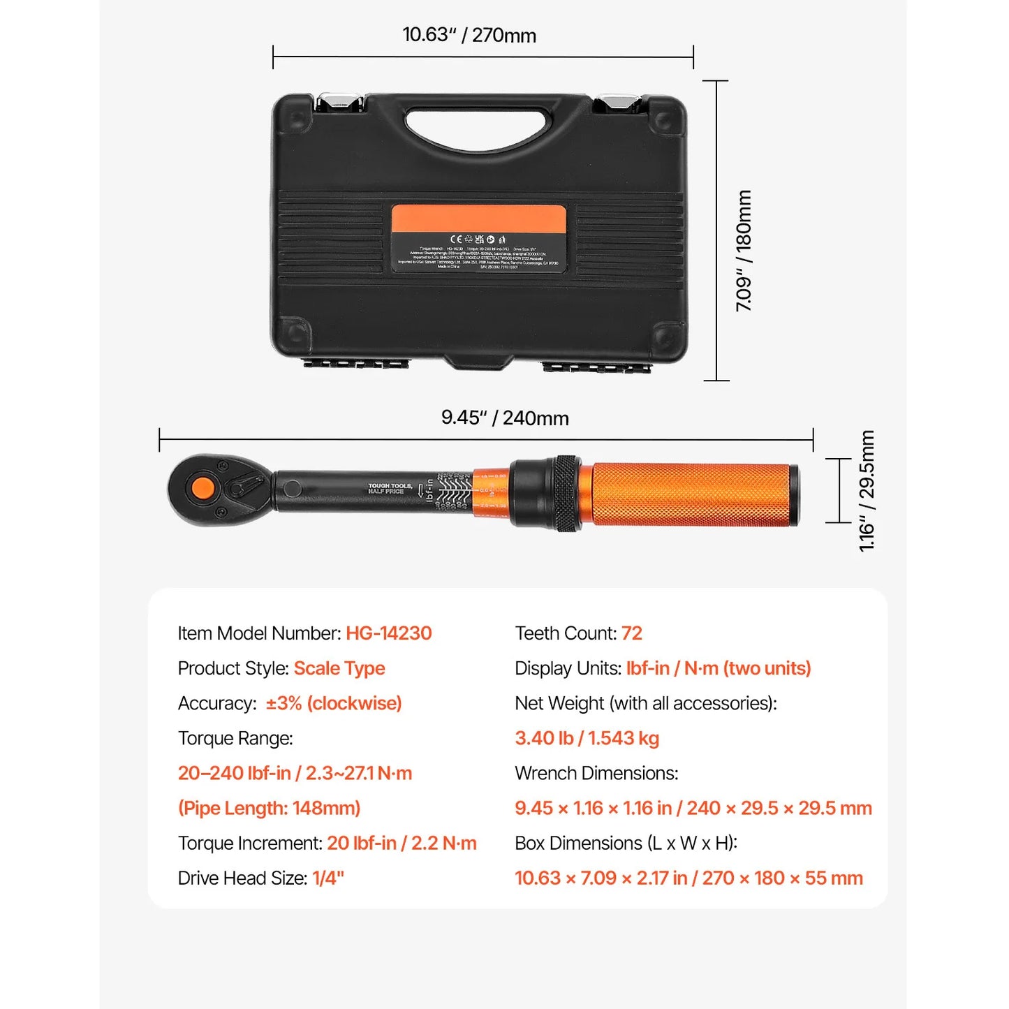 SucceBuy Mechanical Click Torque Wrench Set – Dual-Direction Adjustable Drive Wrench with Dual Range Scales | Multiple Torque Ranges | Auto & Precision Tool
