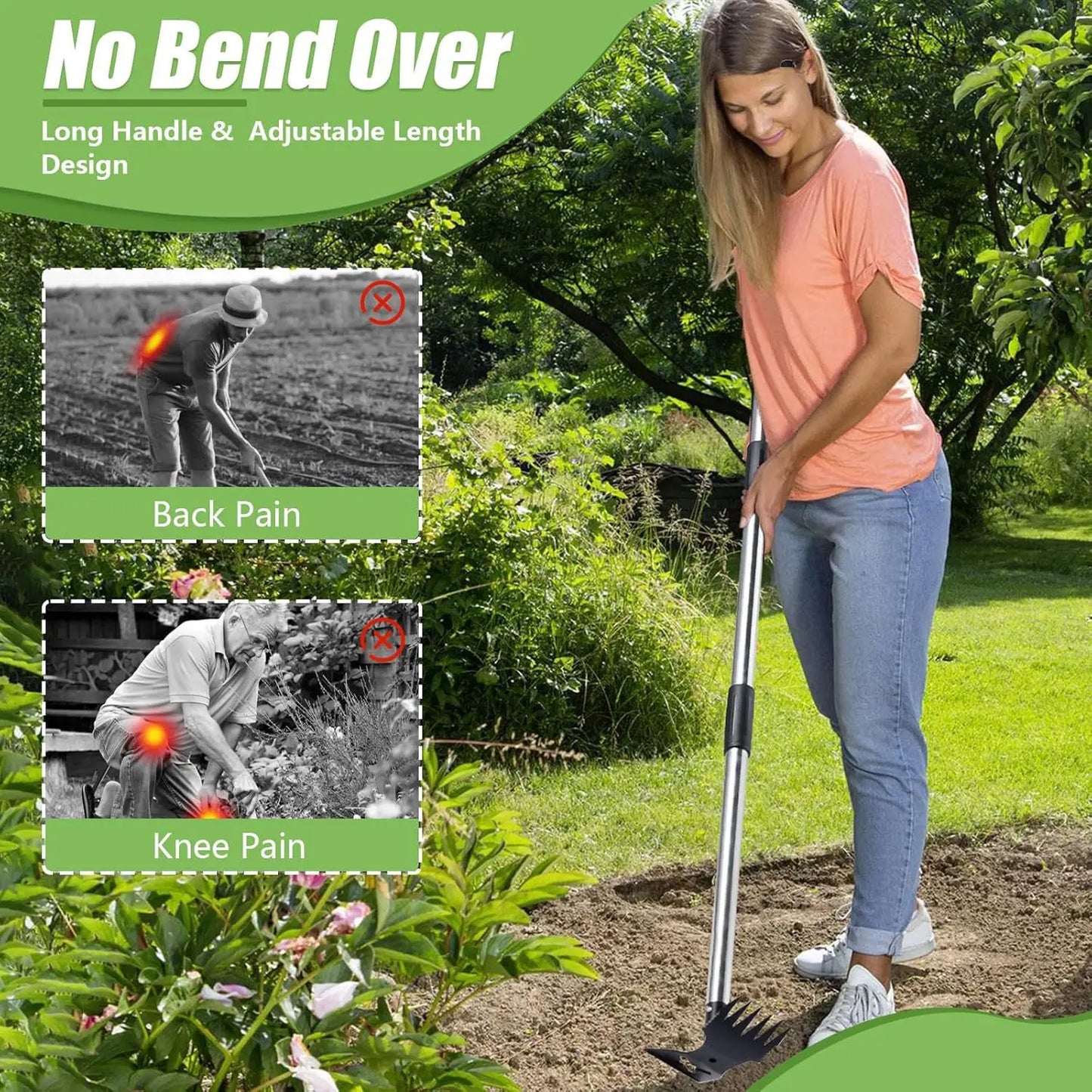 Dual Purpose Hoe Weeding Shovel Rake Garden Weeding Rake Cultivator Hoe Sharpened Hoe for Garden Heavy Duty Stand Weeding Tool
