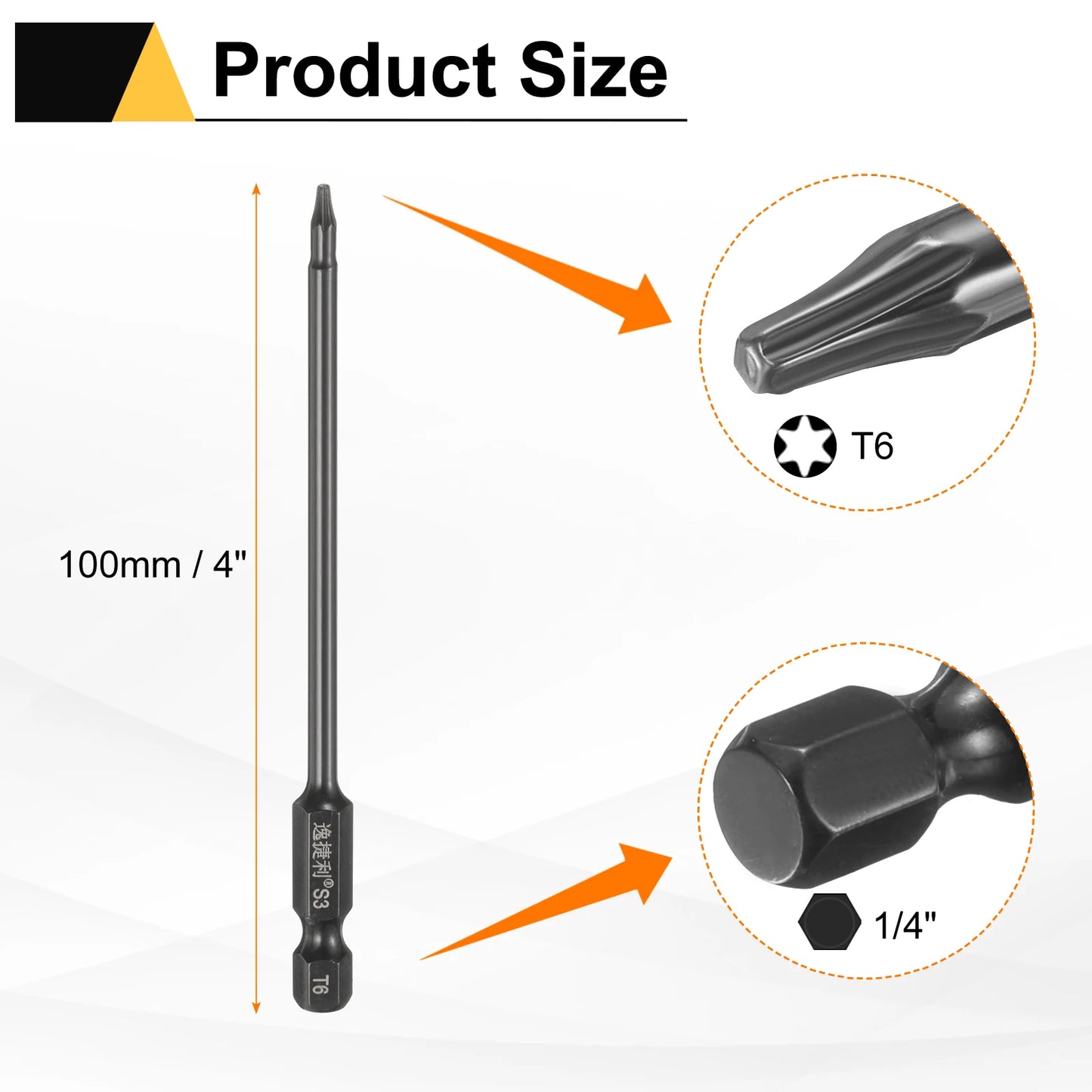 3pcs T6 T7 T8 T9 T10 T15 T20 T25 T27 T30 T40 Torx Screwdriver Bit 1/4" Hex Shank 75mm/100mm Magnetic Tamper Proof Star Hex Bits