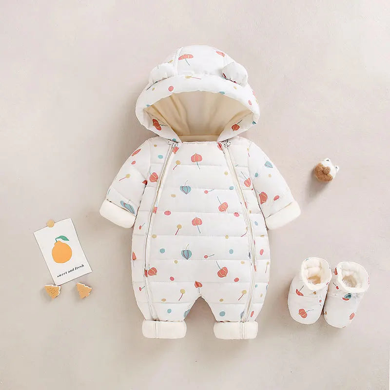 Baby Velvet-Lined Printed Jumpsuit - Thick Winter Romper 3-24 Months - photo 6