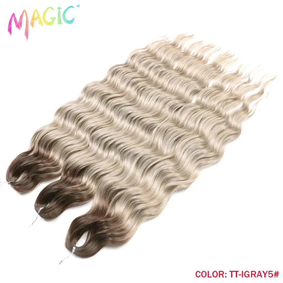 Anna Synthetic Hair 24 Inch Water Wave Braiding Hair Extensions Ombre Blonde Deep Wave Afro Curl Twist Crochet Hair for Women