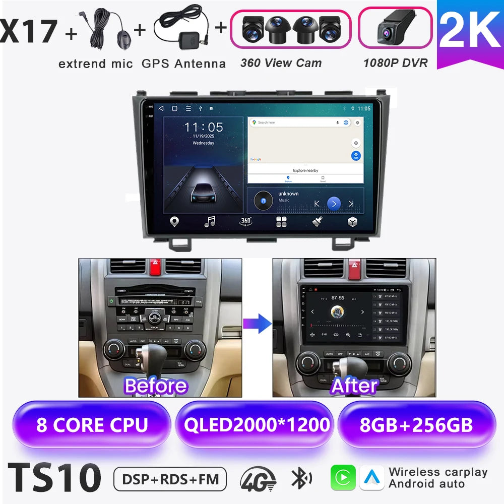 Carplay Car Radio For Honda CR-V 3 RE CRV 2007-2011 Android 16 Multimedia Video Player 2 Din Navigation GPS DVD Head Unit 8Core