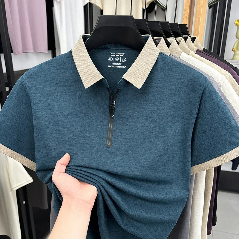 Men's Half-Zip Polo - Cool Fabric Lapel, Daily & Business Wear
