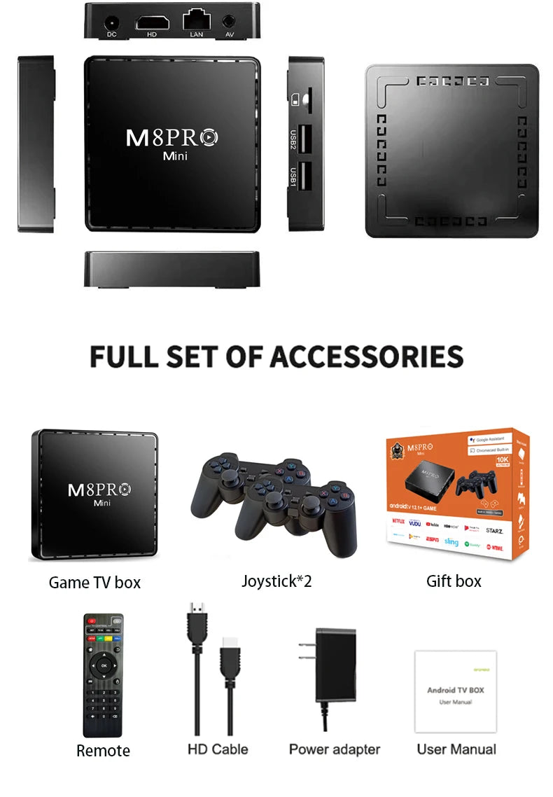 M8 PRO MINI Retro Game Console – 40+ Emulators, 11,000+ Games, 4K HD, 2.4G Wireless Controllers | N64/PS1/PSP