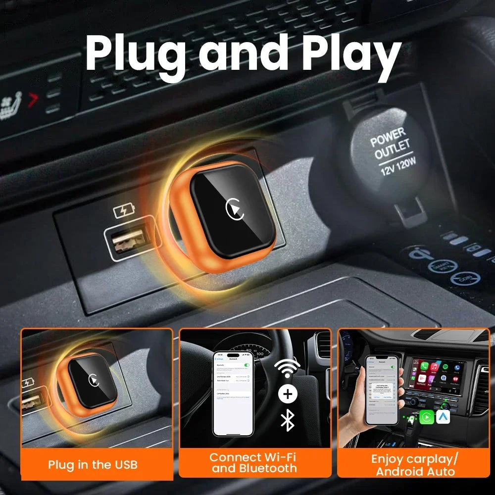 2-in-1 Wireless CarPlay & Android Auto Adapter — Low-Latency Auto-Connect for VW, Ford, Toyota, Honda, Nissan, Kia