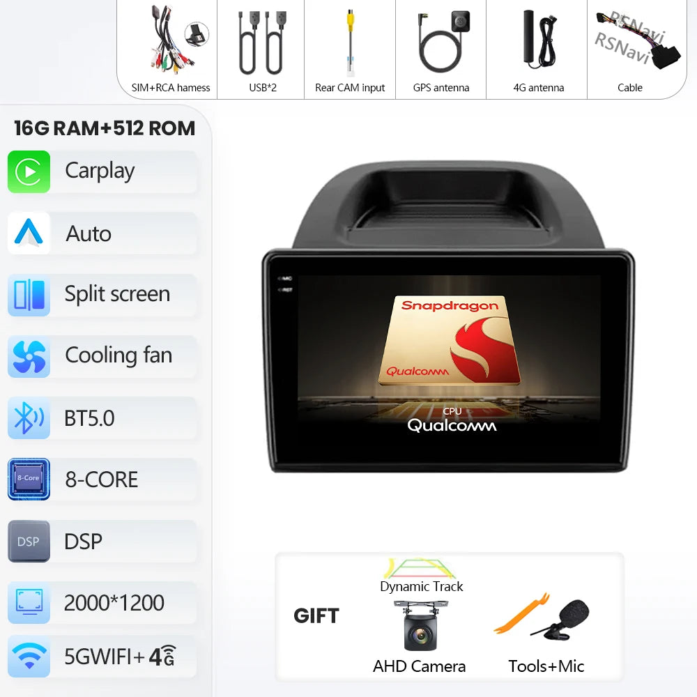 Android 16 Car Radio For Ford EcoSport Eco Sport 2017 2018 - 2023 Carplay Auto GPS Navigation 2 Din Player WIFI+4G Stereo Video