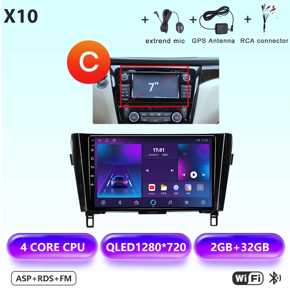 Wireless CarPlay Android Auto Car Radio for Nissan Qashqai J11 X-Trail 3 2013-2017 avigation GPS Car Radio Multimedia Video Play