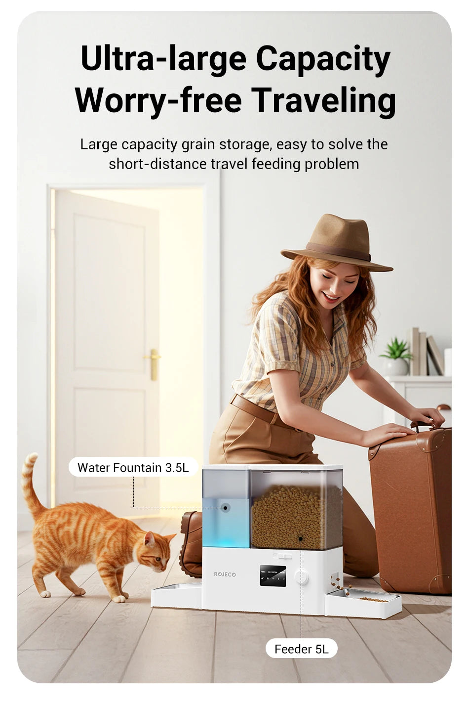 Automatic Pet Feeder with Water Fountain, 5L Food and 3.5L Water