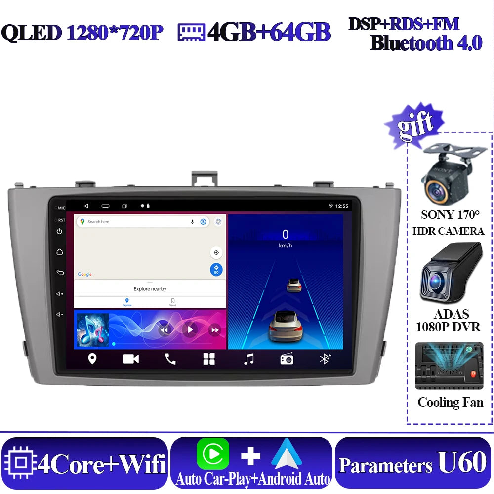Android 16 8 core Carplay For Toyota Avensis T27 2009-2015 Car Multimedia Player 5G Wifi High-performance 7862 CPU Touch Display