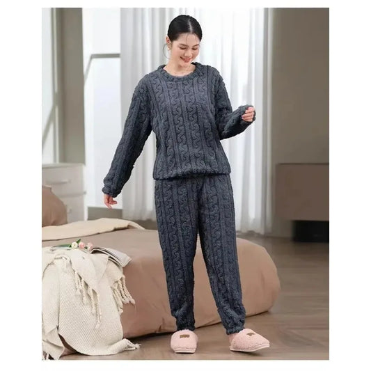 Women's Coral Fleece Jacquard Lounge Set - Top & Pants - photo 4