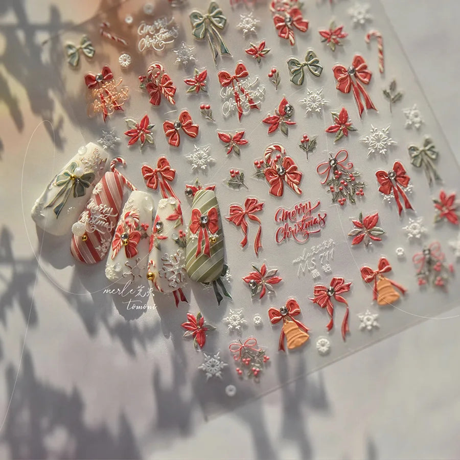 5D Embossed Mini Snowman Snow Nail Decorations Stickers Self Adhesive Nail Stickers Winter Christmas Nail Art Accessories Decals