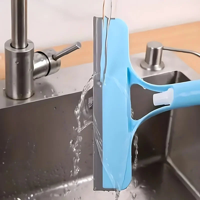 Handheld Blue Glass Wiper - No Streaks Window Squeegee for Bathroom Mirrors Kitchen Glass Doors