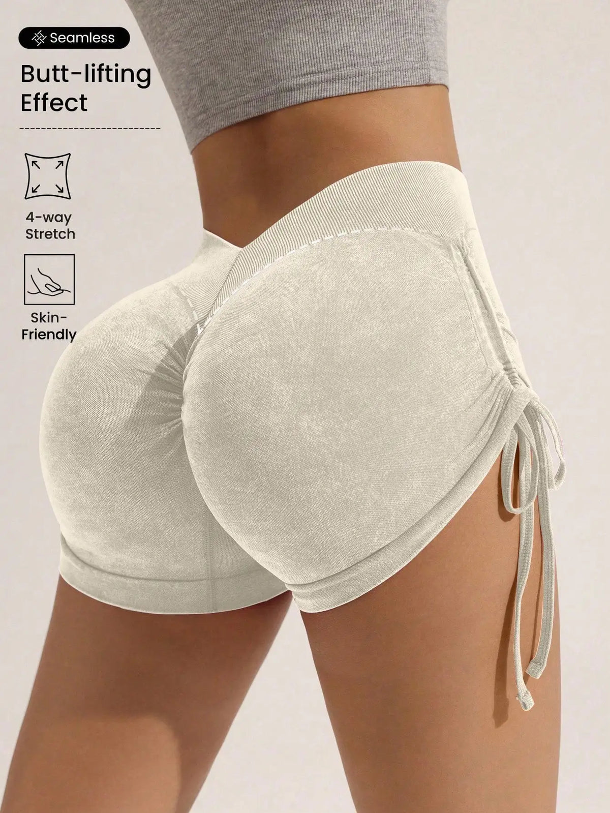Drawstring frosted shorts for women, peach lifting buttocks, fitness cycling, three part pants, running sports, frosted shorts