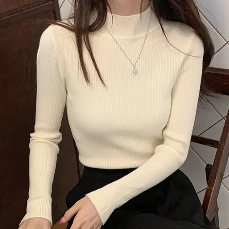 Women's vintage mock neck sweater, slim knit — view 16 of 17