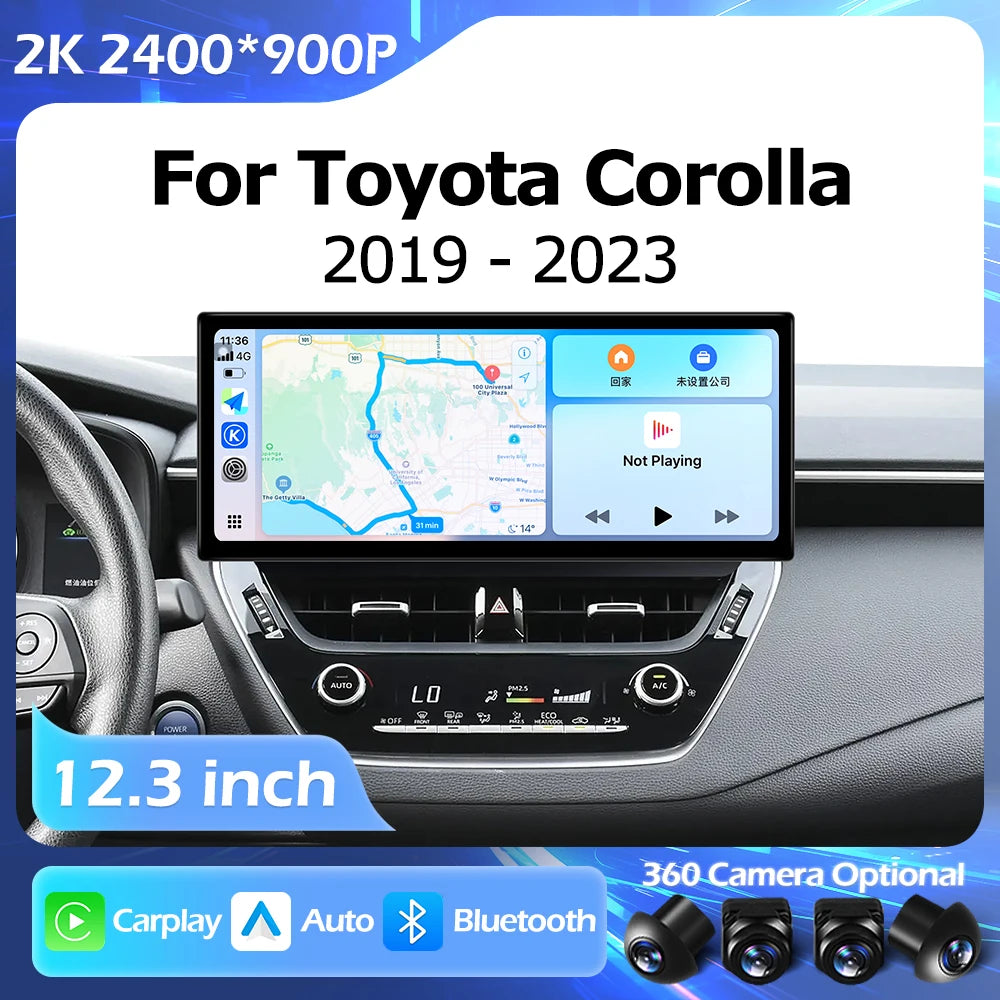Android OS 12.3 inch For Toyota Corolla 2019-2023 E210 Car Radio Multimedia Video Player Navigation GPS Auto Carplay Bluetooth