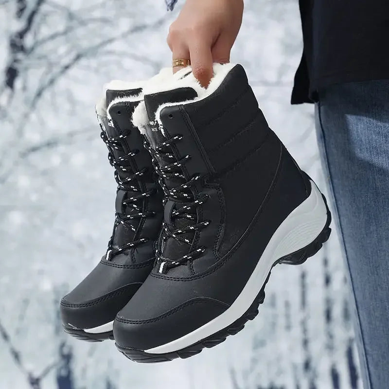 Women's Platform Wedge Snow Boots - Fur Lined Non-Slip Ankle Boots