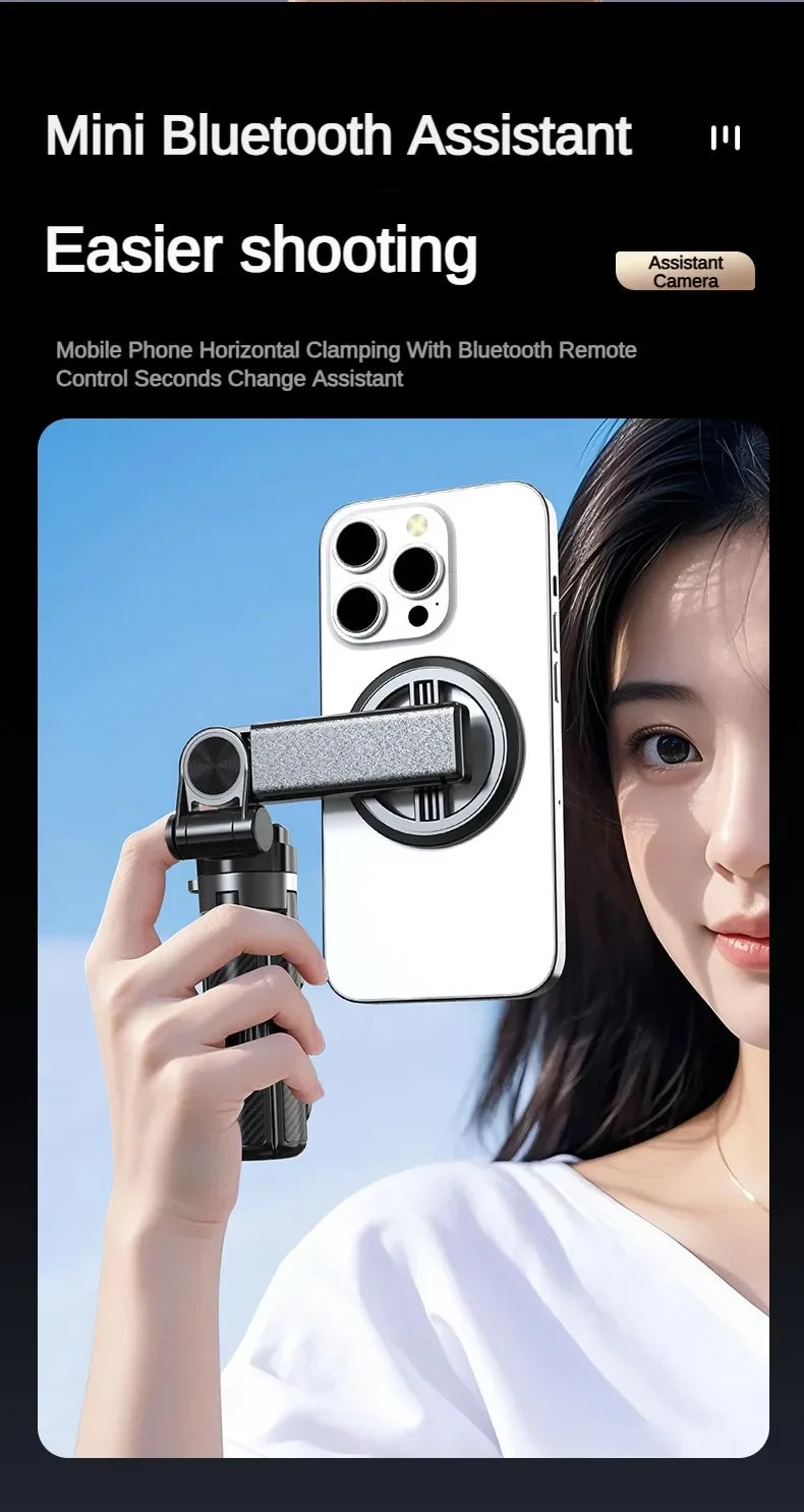 Magnetic Phone Holder 360° Rotation Pocket Selfie Stick With Bluetooth Remote Adjustable Desktop Stand for Live Streaming Vlog