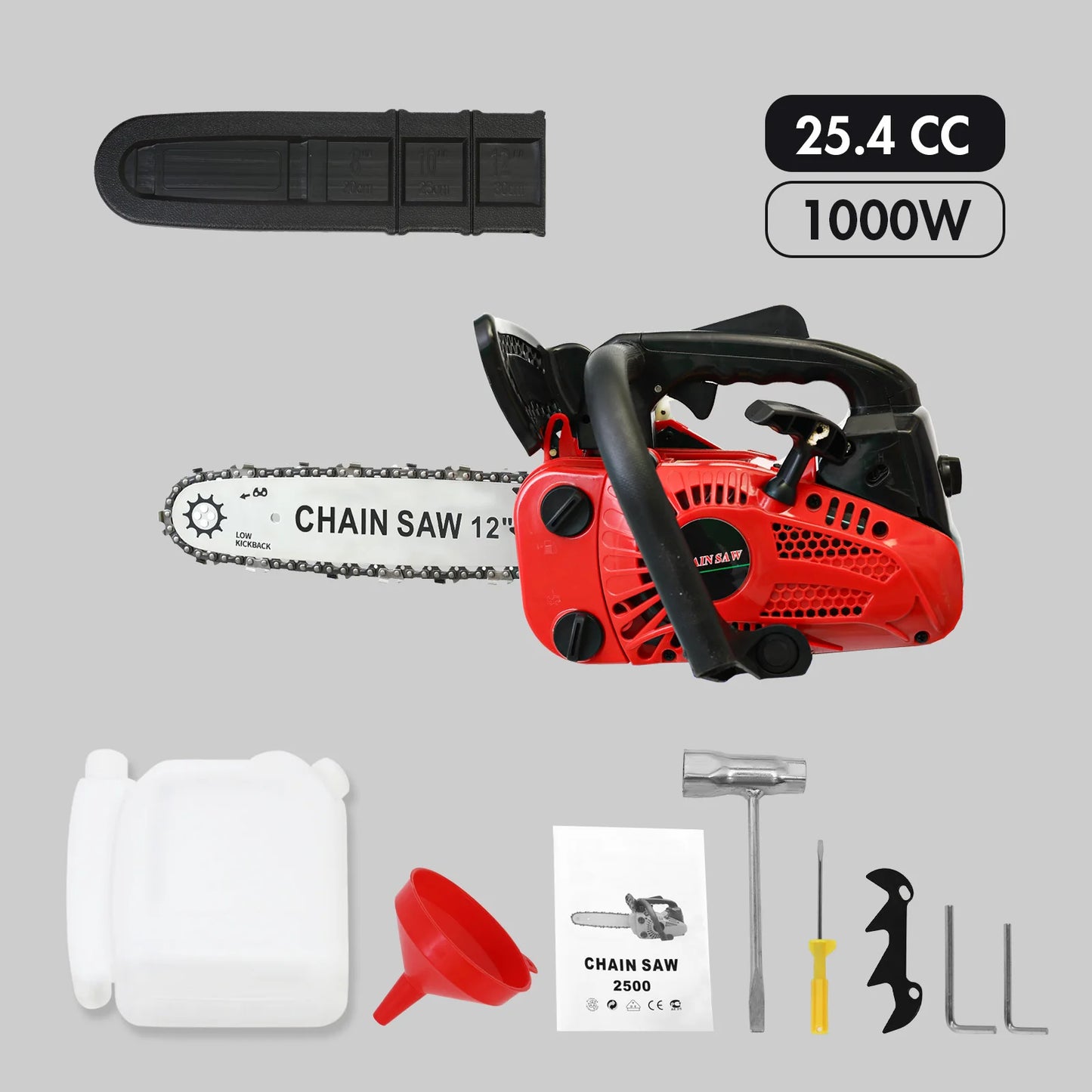 12" Gasoline Chainsaw — 25.4cc Lightweight Portable Saw for Tree & Branch Cutting