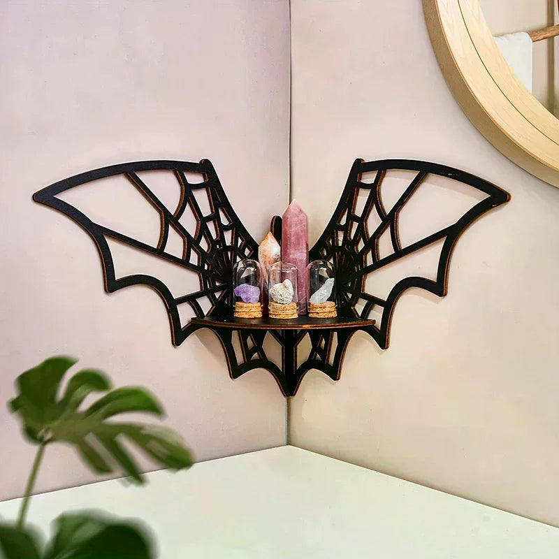 Bat Corner Shelves Wooden Floating Bat Wall Corner Shelves Gothic Jewelry Display Shelf Halloween Decorative Shelf For Home